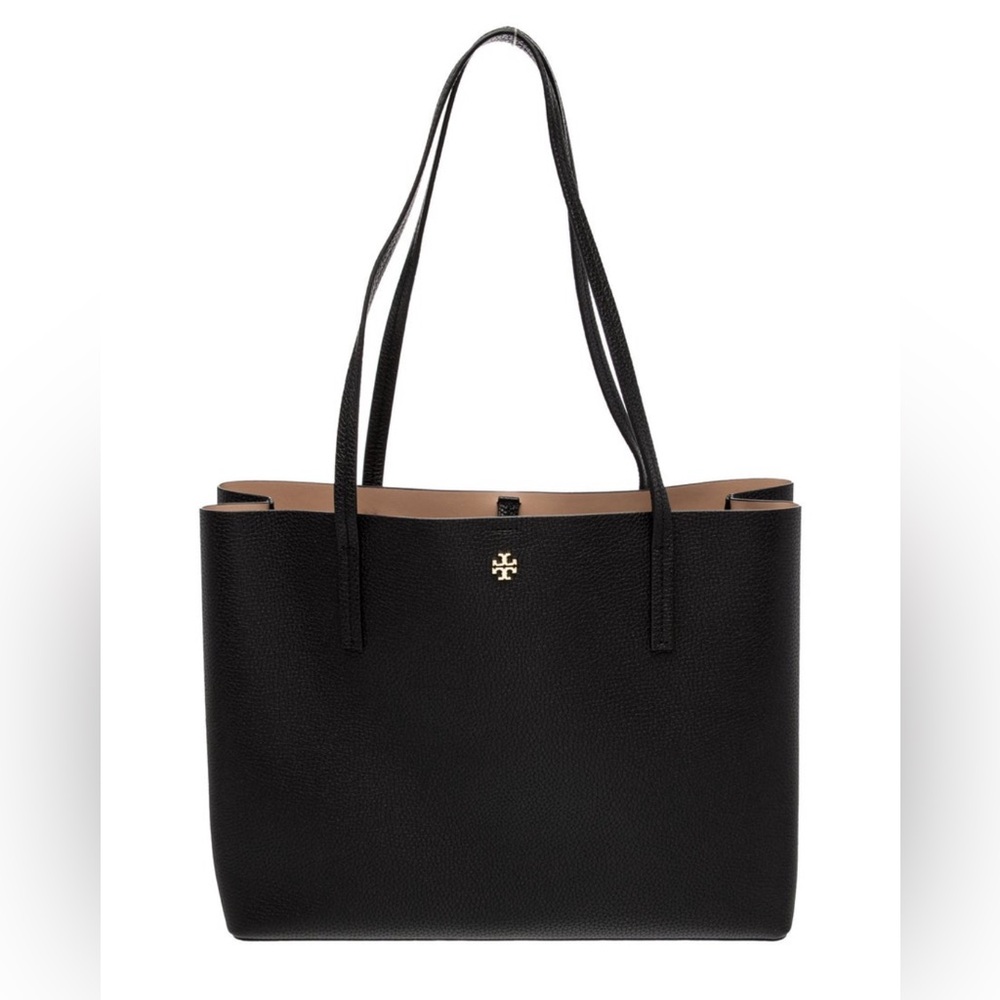 Tory Burch Elegant Black Tote with Tan Accents